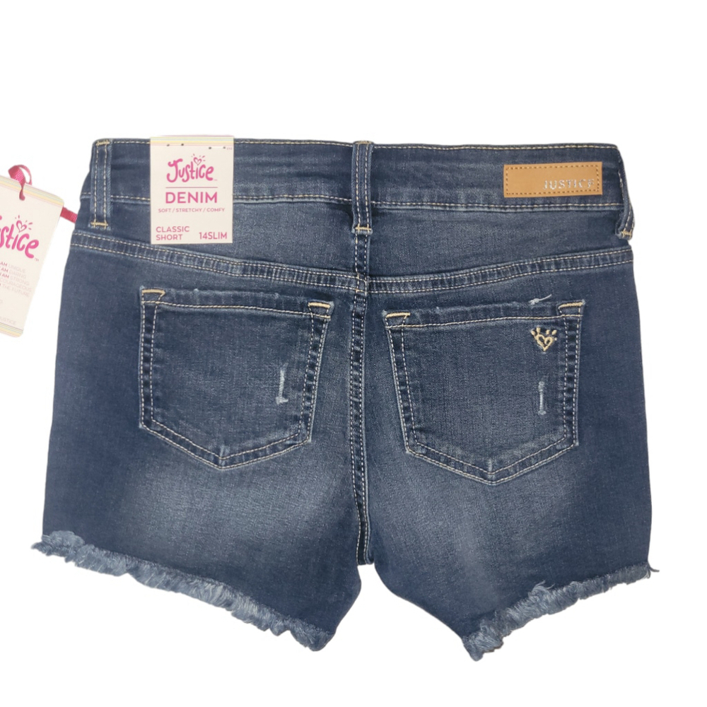 Girls Justice Distressed Classic Denim Dark Wash Shorts Size 14 Slim - Picture 2 of 4